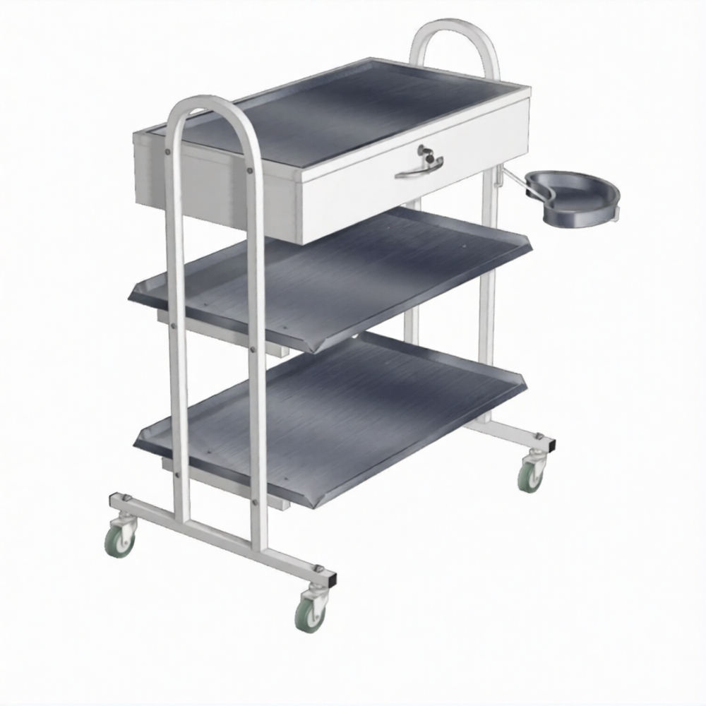 Стол инструментальный с ящиком (колеса резина) СМя-3 (каркас белый)