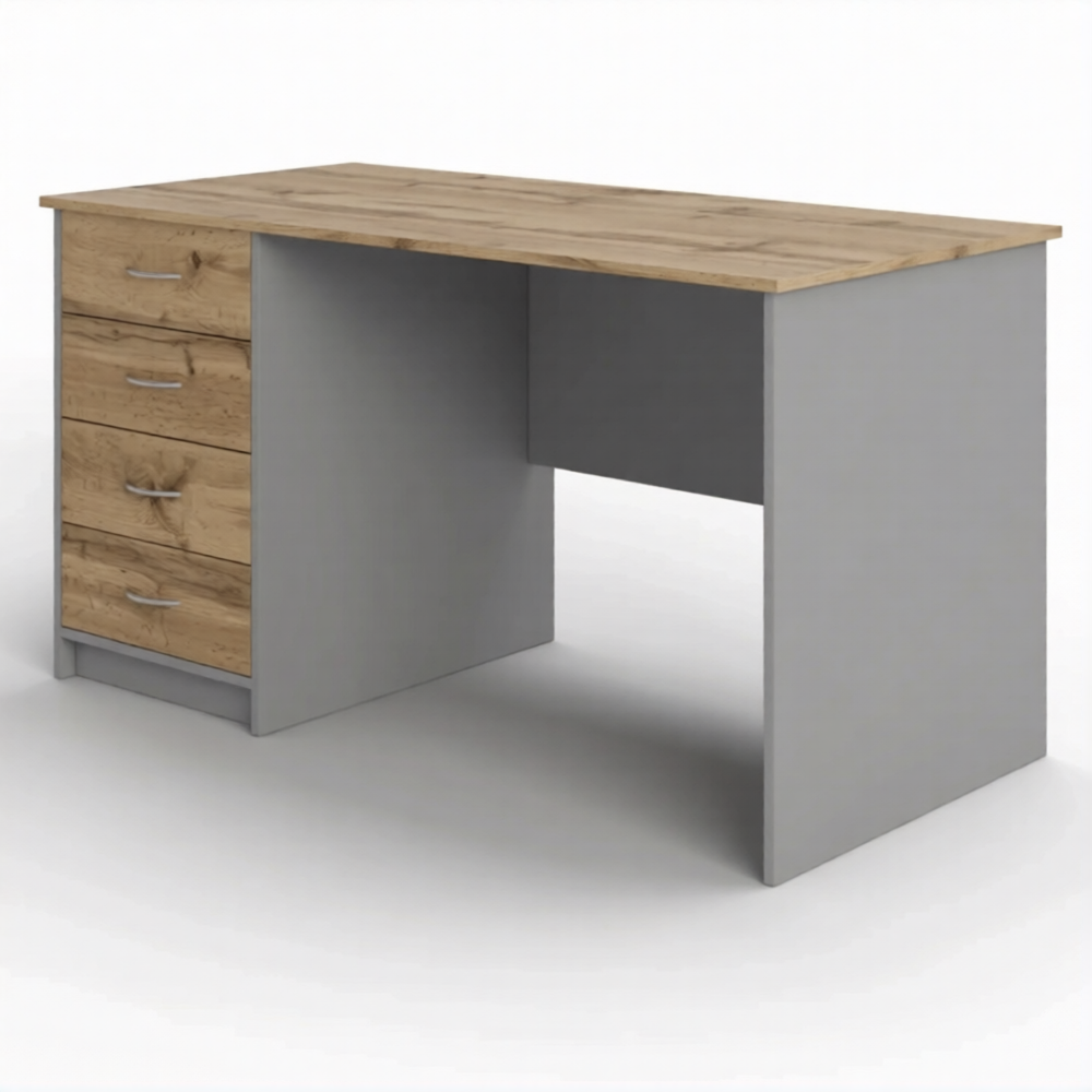 Стол рабочий СрТ-15 (1200х600х750) с тумбой (корпус ЛДСП серый, столешница ЛДСП дуб вотан)