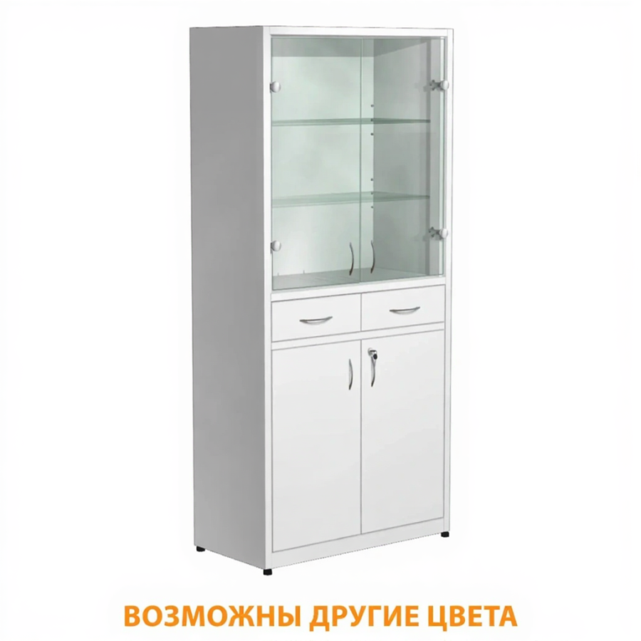 Шкаф металлический для медикаментов (стекло), с ящиками ШдМ-3 (белый)