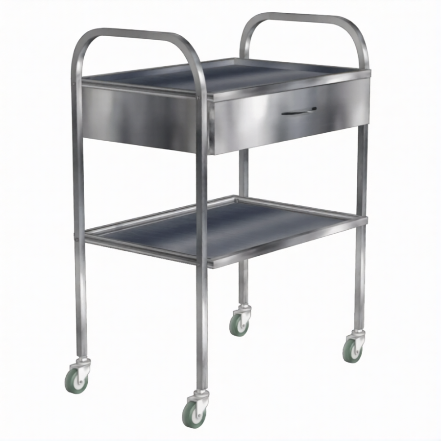 Стол инструментальный с ящиком СИн-2н (нержавеющая сталь, колеса резина)