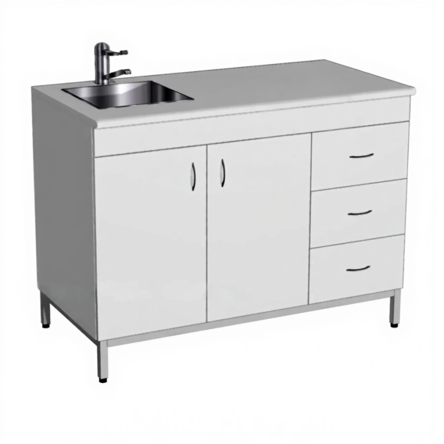 Стол-мойка СТм-108 «Стандарт» 1200 (корпус ЛДСП серый, столешница постформинг серый, каркас серый)