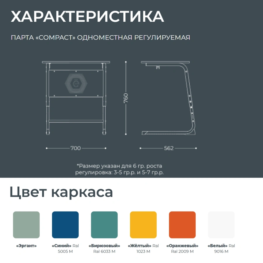 Школьная парта Compact регулируемая (модель ПШ3/1-Р)